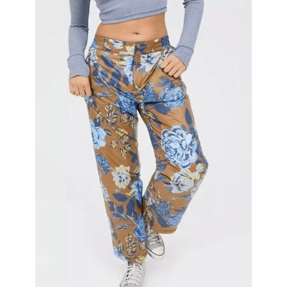 New Offline by Aerie Brown Blue Flower Snow Pants Grunge Hippie Indie Sz XL $120 - Picture 1 of 9